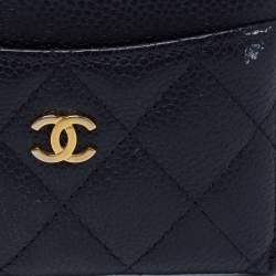 Pre Owned Chanel Black Quilted Caviar Leather Classic Card Holder