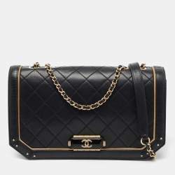Chanel Black Quilted Leather Medium CC Clasp Flap Bag Chanel
