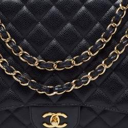 Pre Owned Chanel Black Quilted Caviar Leather Maxi Classic Single Flap Bag