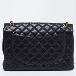 Pre Owned Chanel Black Quilted Caviar Leather Maxi Classic Single Flap Bag