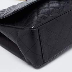 Pre Owned Chanel Black Quilted Caviar Leather Maxi Classic Single Flap Bag
