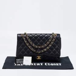 Pre Owned Chanel Black Quilted Caviar Leather Maxi Classic Single Flap Bag