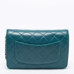 Chanel Teal Quilted Leather Wallet on Chain