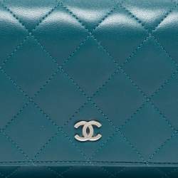Chanel Teal Quilted Leather Wallet on Chain