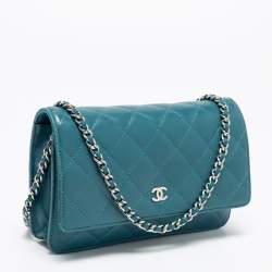 Chanel Teal Quilted Leather Wallet on Chain