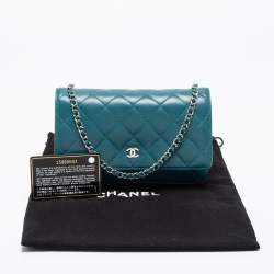 Chanel Teal Quilted Leather Wallet on Chain