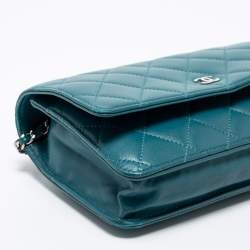 Chanel Teal Quilted Leather Wallet on Chain