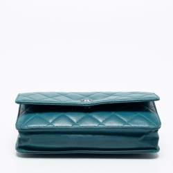Chanel Teal Quilted Leather Wallet on Chain