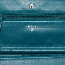 Chanel Teal Quilted Leather Wallet on Chain