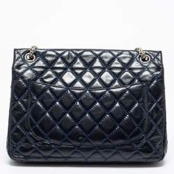 Pre Owned Chanel Navy Blue Quilted Leather Reissue 2.55 Classic 227 Double Flap Bag