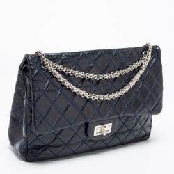 Pre Owned Chanel Navy Blue Quilted Leather Reissue 2.55 Classic 227 Double Flap Bag
