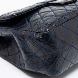 Pre Owned Chanel Navy Blue Quilted Leather Reissue 2.55 Classic 227 Double Flap Bag