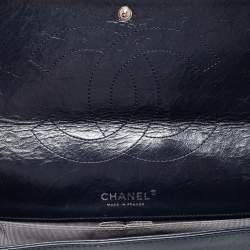 Pre Owned Chanel Navy Blue Quilted Leather Reissue 2.55 Classic 227 Double Flap Bag