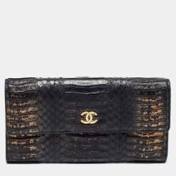 Chanel Black Python Leather Continental Wallet