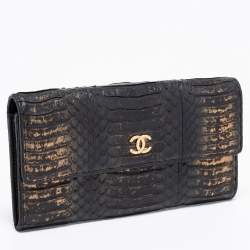 Chanel Black Python Leather Continental Wallet