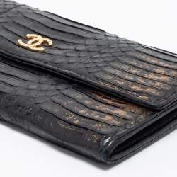 Chanel Black Python Leather Continental Wallet