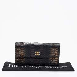 Chanel Black Python Leather Continental Wallet
