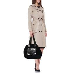 Pre Owned Chanel Black Fabric And Canvas Front Pocket Tote