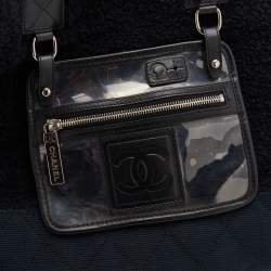 Pre Owned Chanel Black Fabric And Canvas Front Pocket Tote