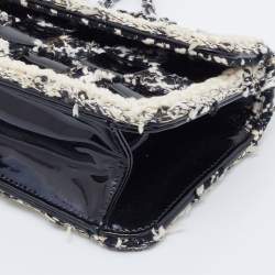 Pre Owned Chanel Black/White Chessboard Tweed and Patent Leather Flap Bag
