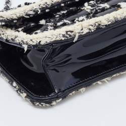 Pre Owned Chanel Black/White Chessboard Tweed and Patent Leather Flap Bag