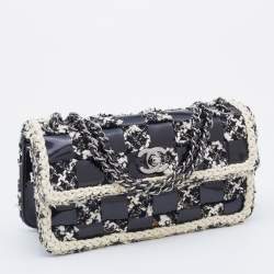 Pre Owned Chanel Black/White Chessboard Tweed and Patent Leather Flap Bag