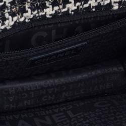 Pre Owned Chanel Black/White Chessboard Tweed and Patent Leather Flap Bag
