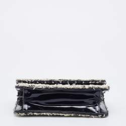 Pre Owned Chanel Black/White Chessboard Tweed and Patent Leather Flap Bag