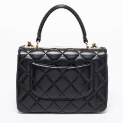 Pre Owned Chanel Black Quilted Lambskin Leather Small Trendy CC Flap Top Handle Bag