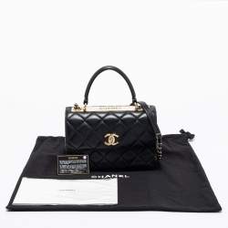 Pre Owned Chanel Black Quilted Lambskin Leather Small Trendy CC Flap Top Handle Bag