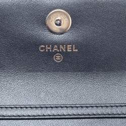 Pre Owned Chanel Navy Blue Quilted Leather Pearl Embellished Wallet on Chain