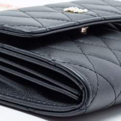 Pre Owned Chanel Navy Blue Quilted Leather Pearl Embellished Wallet on Chain