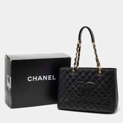 مملوكة مسبقًا حقيبة يد توتس شانيل GST جلد كافيار مبطن أسود