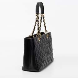مملوكة مسبقًا حقيبة يد توتس شانيل GST جلد كافيار مبطن أسود