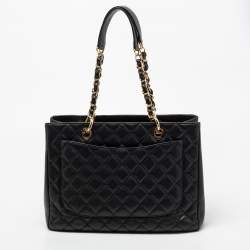 مملوكة مسبقًا حقيبة يد توتس شانيل GST جلد كافيار مبطن أسود