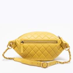 Pre Owned Chanel Yellow Quilted Caviar Leather Filigree Waist Bag