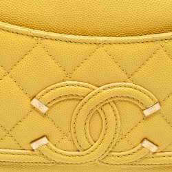 Pre Owned Chanel Yellow Quilted Caviar Leather Filigree Waist Bag