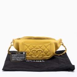 Pre Owned Chanel Yellow Quilted Caviar Leather Filigree Waist Bag