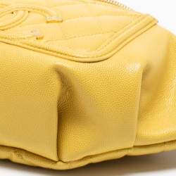 Pre Owned Chanel Yellow Quilted Caviar Leather Filigree Waist Bag