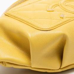 Pre Owned Chanel Yellow Quilted Caviar Leather Filigree Waist Bag