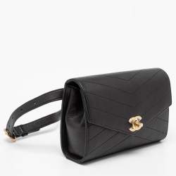 Pre Owned Chanel Black Chevron Quilted Leather Coco Waist Belt Bag