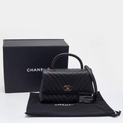 Pre Owned Chanel Black Chevron Caviar Leather Medium Coco Top Handle Bag