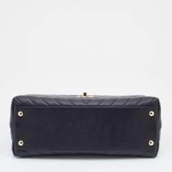Pre Owned Chanel Black Chevron Caviar Leather Medium Coco Top Handle Bag