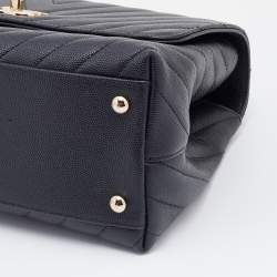 Pre Owned Chanel Black Chevron Caviar Leather Medium Coco Top Handle Bag