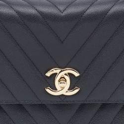 Pre Owned Chanel Black Chevron Caviar Leather Medium Coco Top Handle Bag