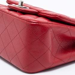 Pre Owned Chanel Red Quilted Caviar Leather Mini Square Classic Flap Bag