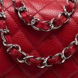 Pre Owned Chanel Red Quilted Caviar Leather Mini Square Classic Flap Bag