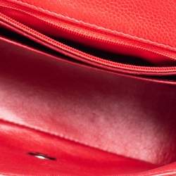 Pre Owned Chanel Red Quilted Caviar Leather Mini Square Classic Flap Bag