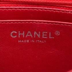 Pre Owned Chanel Red Quilted Caviar Leather Mini Square Classic Flap Bag
