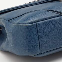 Pre Owned Chanel Blue Caviar Leather Chevron Flap Bag